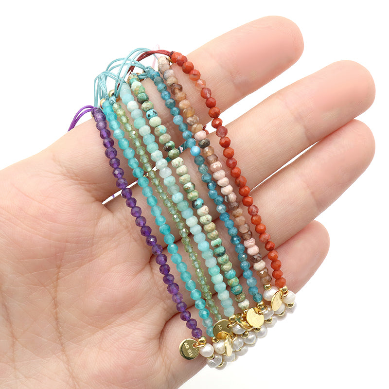 Custom OEM Wholesale Adjustable Woven Macrame Braided Handmade Women 925 Sterling Silver Natural Stone Fresh Water Pearl Bracelet