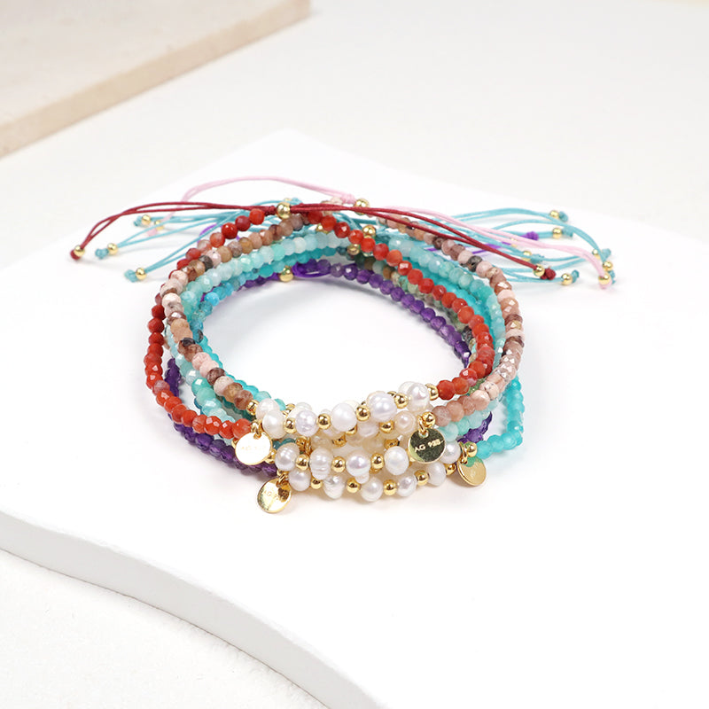 Custom OEM Wholesale Adjustable Woven Macrame Braided Handmade Women 925 Sterling Silver Natural Stone Fresh Water Pearl Bracelet