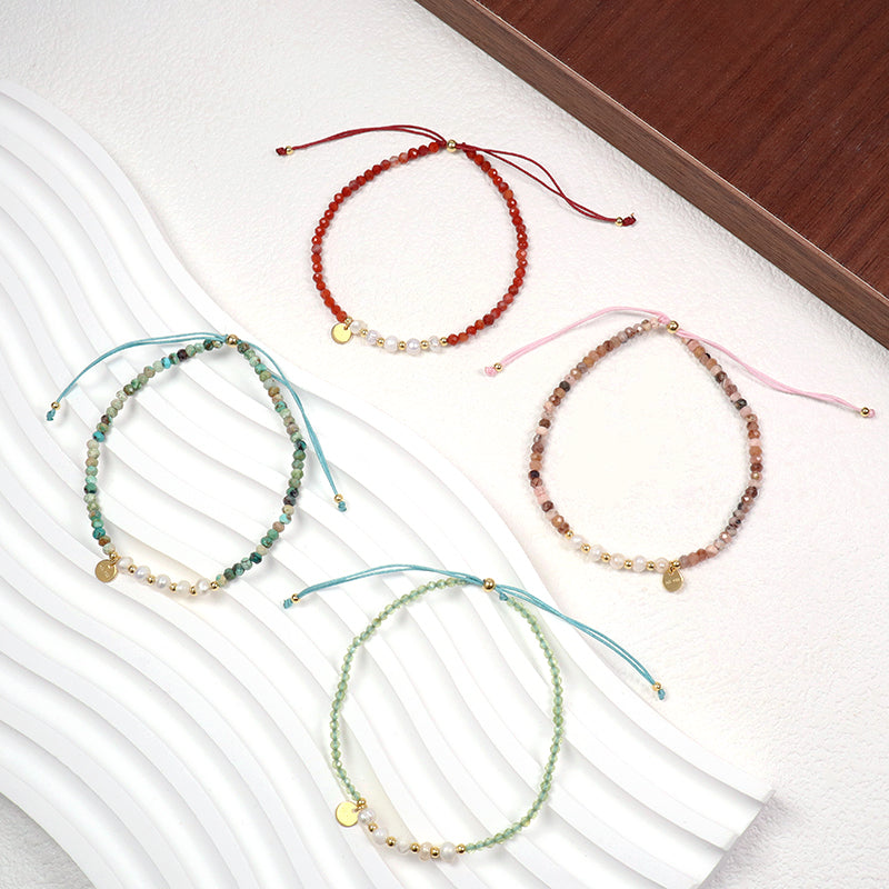 Custom OEM Wholesale Adjustable Woven Macrame Braided Handmade Women 925 Sterling Silver Natural Stone Fresh Water Pearl Bracelet