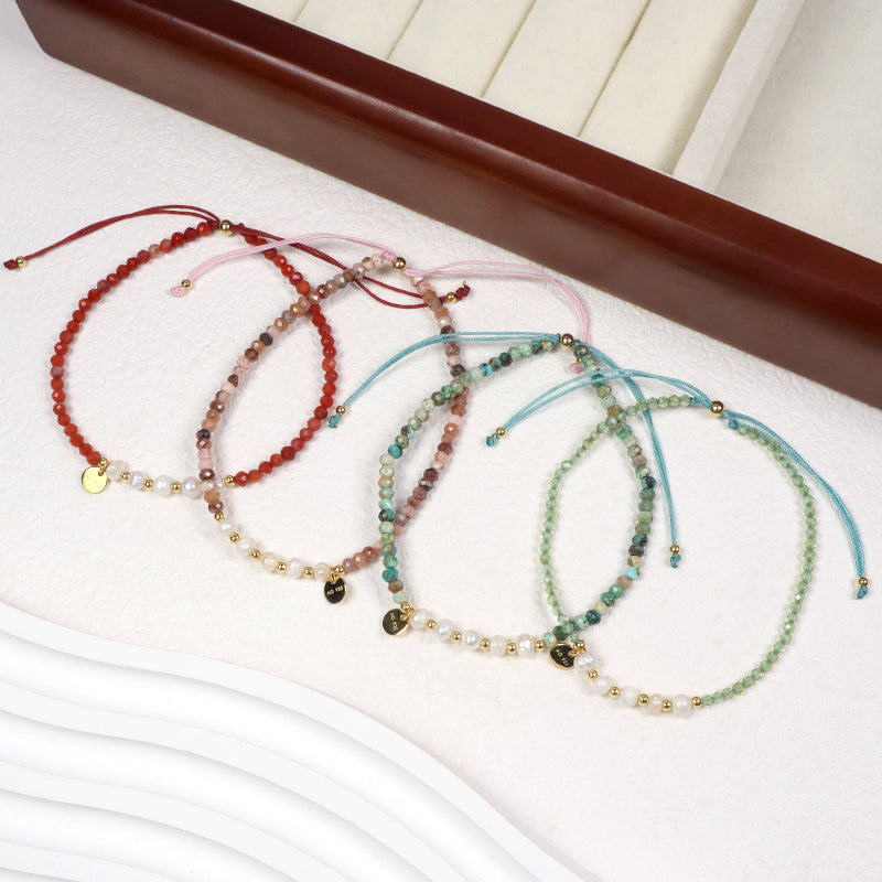 Custom OEM Wholesale Adjustable Woven Macrame Braided Handmade Women 925 Sterling Silver Natural Stone Fresh Water Pearl Bracelet