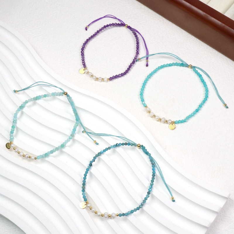 Custom OEM Wholesale Adjustable Woven Macrame Braided Handmade Women 925 Sterling Silver Natural Stone Fresh Water Pearl Bracelet