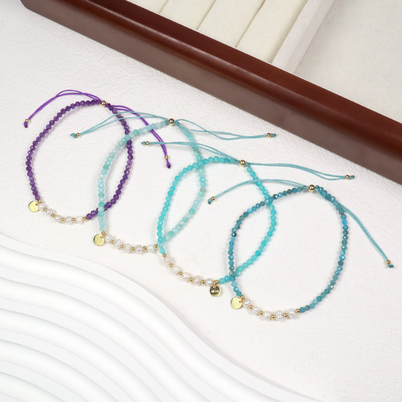 Custom OEM Wholesale Adjustable Woven Macrame Braided Handmade Women 925 Sterling Silver Natural Stone Fresh Water Pearl Bracelet