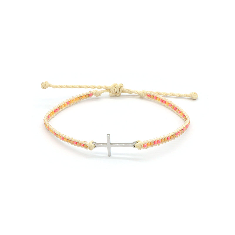 OEM Fashion Design Custom Handmade Wholesale Women Jewelry Adjustable Braided Woven Macrame Cross Charm Miyuki Beads Bracelet