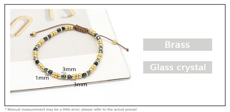 Handmade Wholesale Custom OEM Adjustable Women Glass Crystal Beads Bracelet With Brass Beads