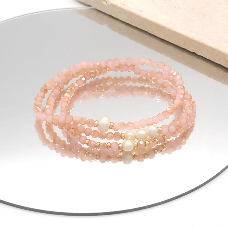Handmade OEM Wholesale Factory Fashion Jewelry Customized Factory Gift Glass Crystal Beads Bracelet Fresh Water Pearl Bracelet