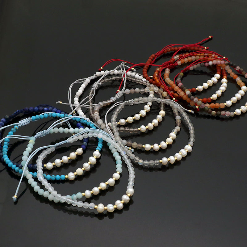 Wholesale Custom Factory Fashion Jewelry Adjustable Handmade Natural Stone Beads Bracelet Fresh Water Pearl Bracelet