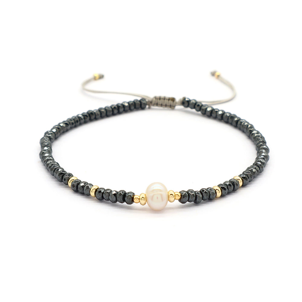 OEM Customized Fashion Handmade Wholesale Women Macrame Gold Plated Charm Adjustable Fresh Water Pearl Natural Stone Bracelet