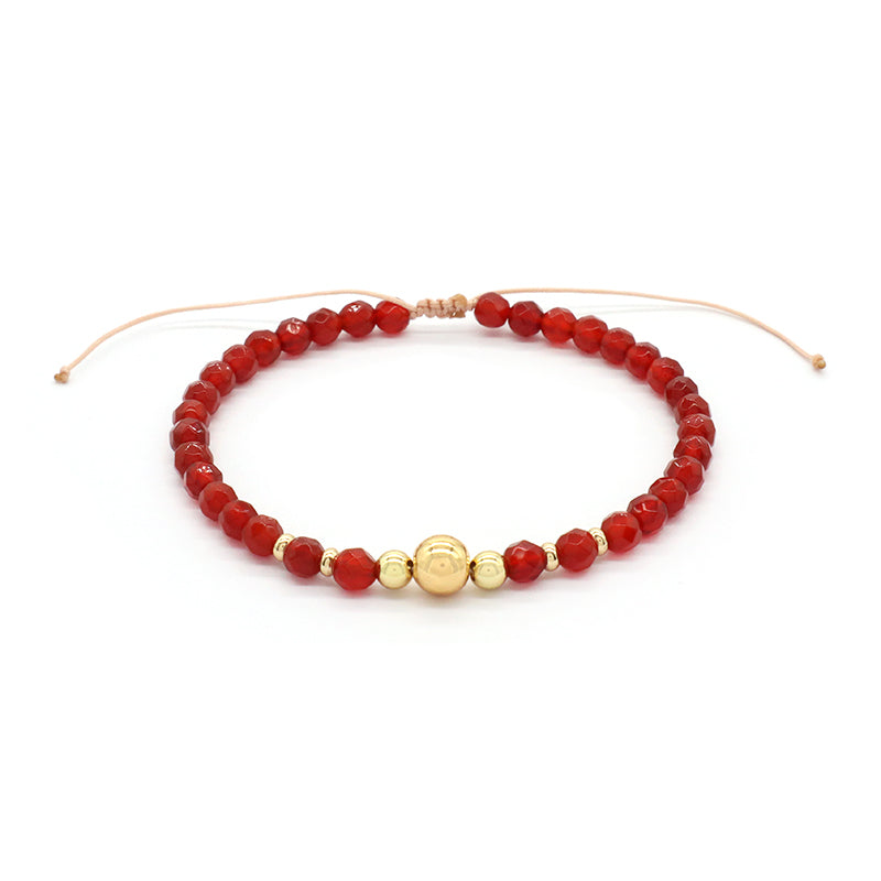 Handmade OEM Custom Fashion Factory Wholesale Women Macrame Gold Plated Ball Charm Adjustable 3MM 4MM Bead Natural Stone Bracelet