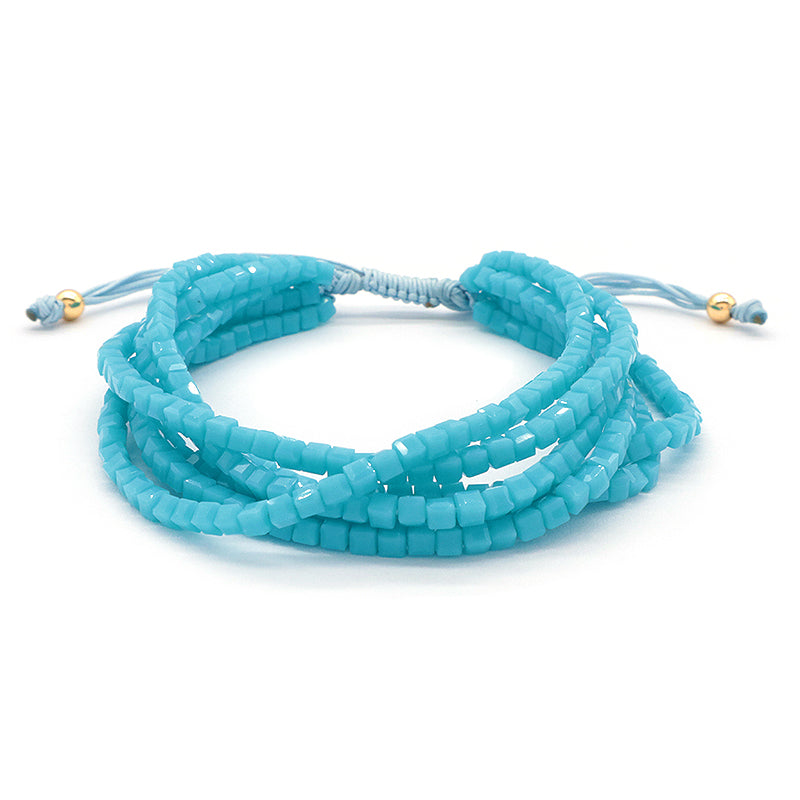 New Wholesale OEM Customized Gift Women Blue Handmade Fashion Gold Plated Fresh Water Pearl Glass Crystal Bead Bracelet