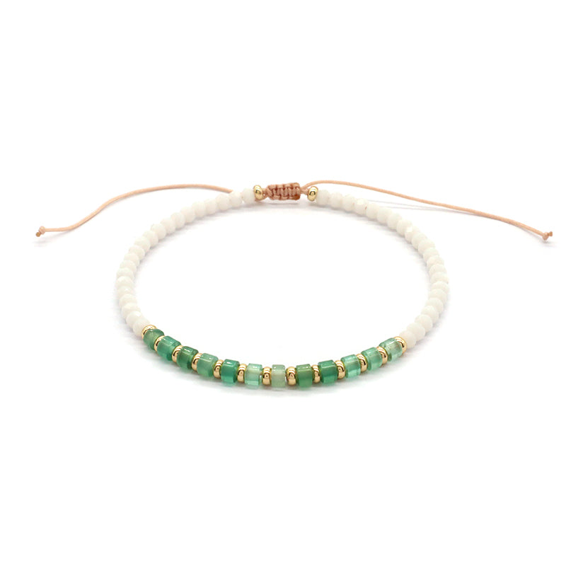 Handmade Wholesale OEM Customized Fashion Women Glass Crystal Gold Plated Charm Adjustable Natural Stone Bead Macrame Bracelet