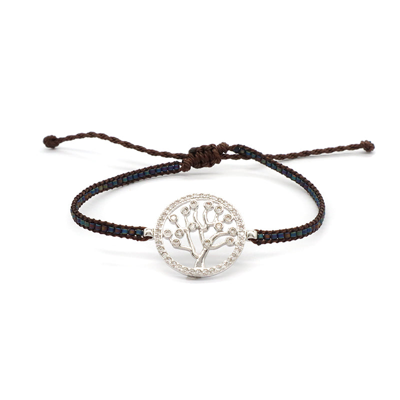 OEM Custom Wholesale Handmade Jewelry Adjustable CZ Braided Woven Macrame Miyuki Beads Cross Evil Eyes Life Tree Charm Bracelet