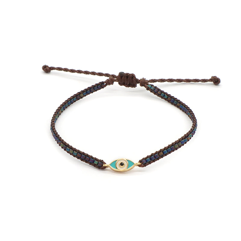 OEM Custom Wholesale Handmade Adjustable CZ Woven Gift Macrame Hand Heart Evil Eyes Smiling Face Charm Miyuki Beads Bracelet