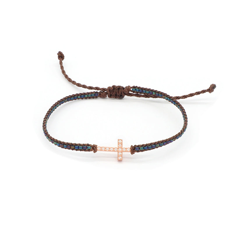 Handmade OEM Custom Wholesale Adjustable CZ Woven Gift Macrame Hand Life Tree Evil Eyes Cross Hand Charm Miyuki Beads Bracelet