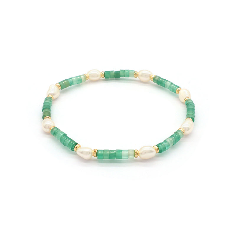 Customized Handmade Gold Plated Fresh Water Pearl Nature Stone Bead Bracelet