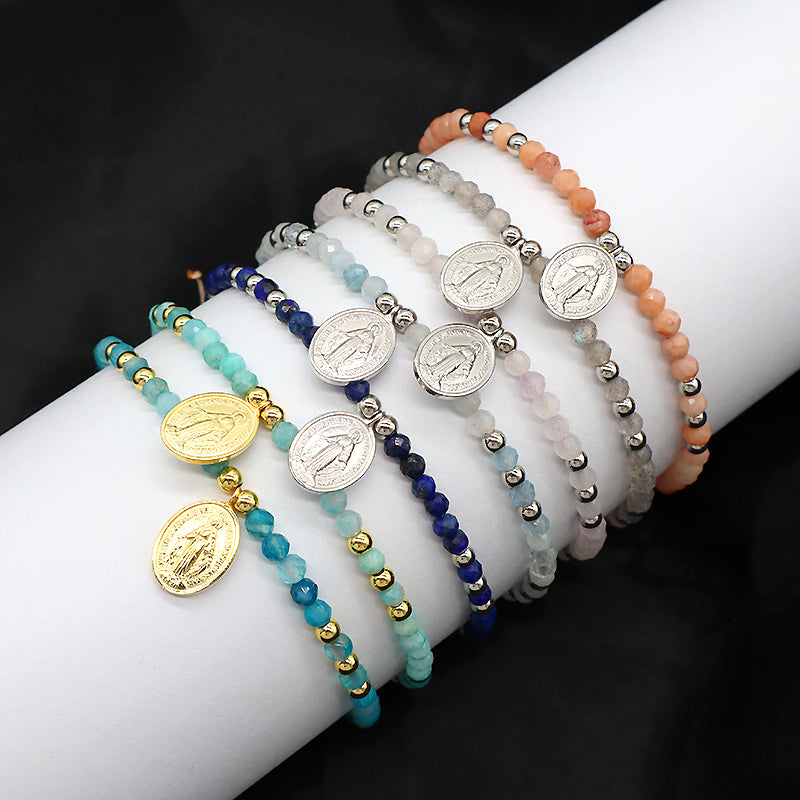 Handmade Natural Stone Beads Gold Plated 925 Sterling Silver Charms Necklace Bracelet Jewelry Set