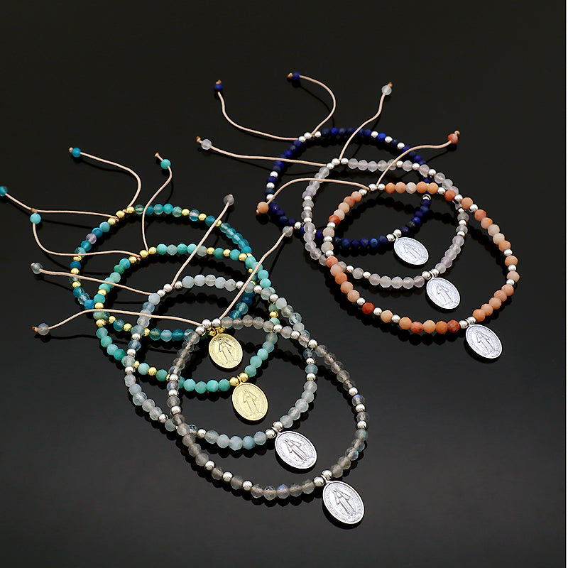 Handmade Natural Stone Beads Gold Plated 925 Sterling Silver Charms Necklace Bracelet Jewelry Set