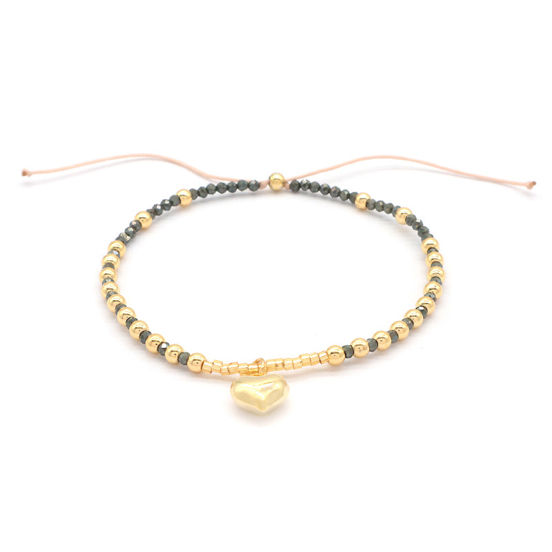 Fashionable Wholesale Custom Women Handmade Adjustable Macrame Gold Plated 925 Sterling Silver Heart Pendant Natural Stone Bead Bracelet For Gift