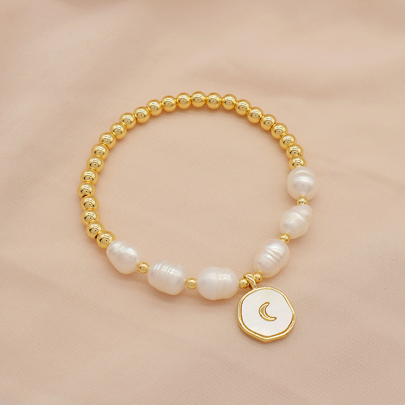 New Bulk Wholesale Handmade Fashion Customized Jewelry Gold Plated Fresh Water Pearl Heart Charm Bracelet For Women Gift