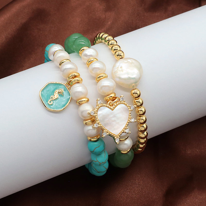 Custom Fashion Newest Handmade Wholesale Women Elastic Adjustable Shell Pendant Fresh Water Pearl Natural Stone Bracelet For Women Gift
