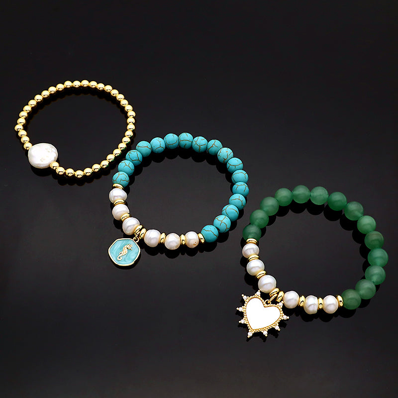 Custom Fashion Newest Handmade Wholesale Women Elastic Adjustable Shell Pendant Fresh Water Pearl Natural Stone Bracelet For Women Gift