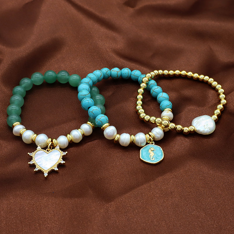 Custom Fashion Newest Handmade Wholesale Women Elastic Adjustable Shell Pendant Fresh Water Pearl Natural Stone Bracelet For Women Gift