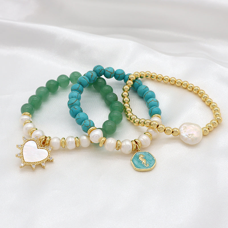 Custom Fashion Newest Handmade Wholesale Women Elastic Adjustable Shell Pendant Fresh Water Pearl Natural Stone Bracelet For Women Gift