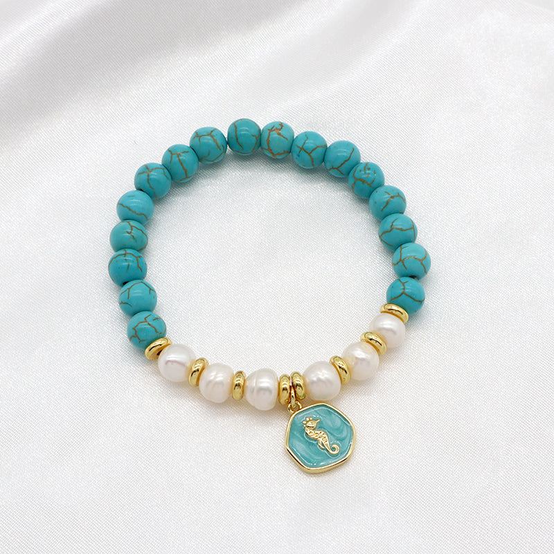 Custom Fashion Newest Handmade Wholesale Women Elastic Adjustable Shell Pendant Fresh Water Pearl Natural Stone Bracelet For Women Gift