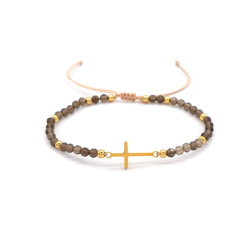 Wholesale Custom Newest Handmade Macrame Adjustable Gold Plated Stainless Steel Charm Glass Crystal Bracelet For Women