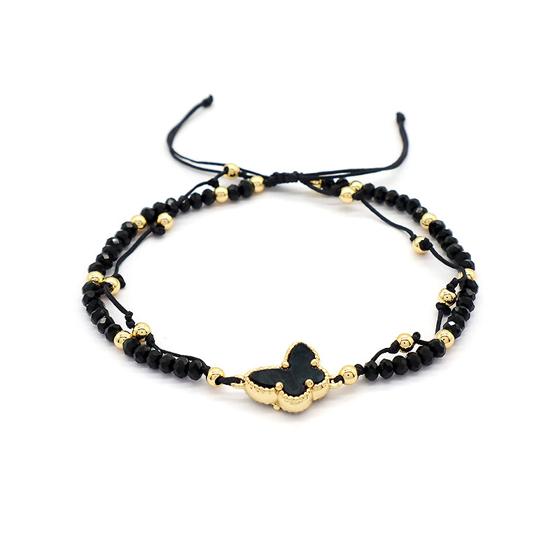 Wholesale Custom Newest Handmade Macrame Adjustable Gold Plated Butterfly Charm Glass Crystal Bracelet For Women