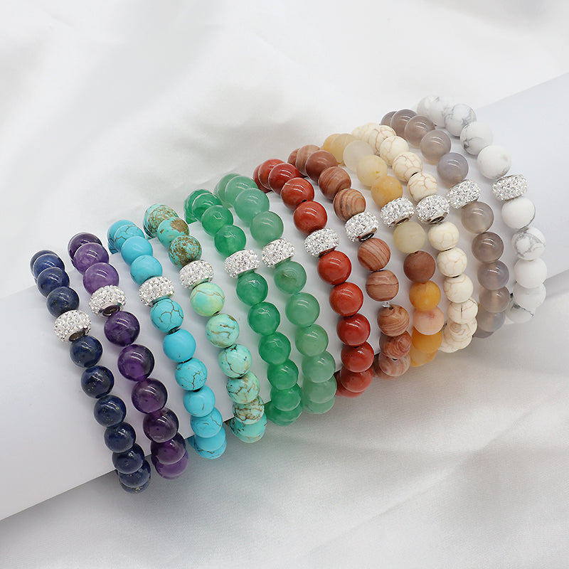 Wholesale Custom Fashionable Trendy Women Handmade CZ 925 Sterling Silver Charm Natural Stone Bead Bracelet For Gift