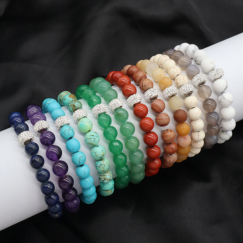 Wholesale Custom Fashionable Trendy Women Handmade CZ 925 Sterling Silver Charm Natural Stone Bead Bracelet For Gift