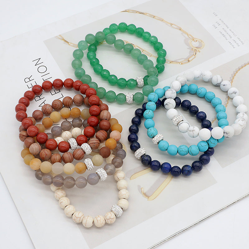 Wholesale Custom Fashionable Trendy Women Handmade CZ 925 Sterling Silver Charm Natural Stone Bead Bracelet For Gift