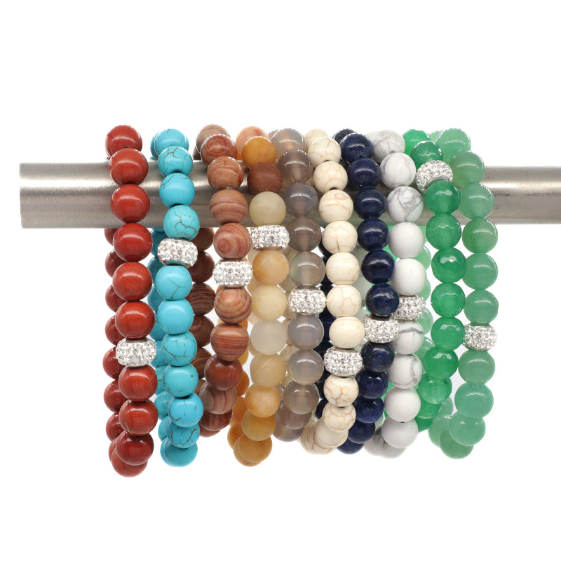 Wholesale Custom Fashionable Trendy Women Handmade CZ 925 Sterling Silver Charm Natural Stone Bead Bracelet For Gift