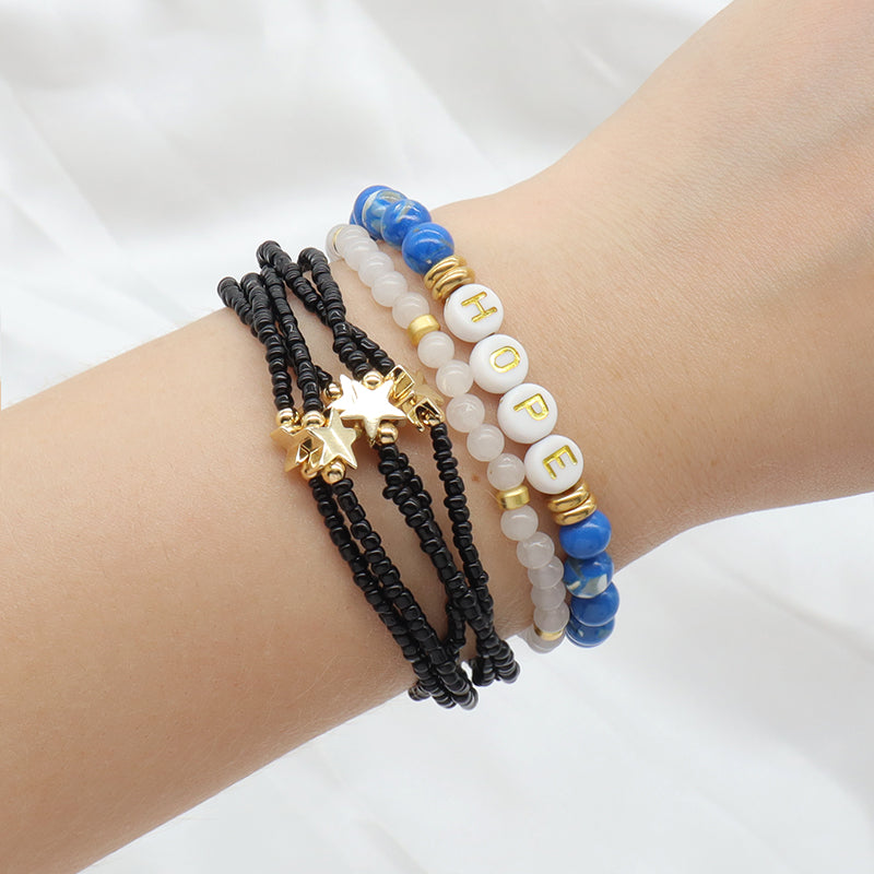 Wholesale Custom Fashionable Trendy Women Handmade  Five-Layer Gold Plated Stars Charm Seed Beads Beaded Bracelet