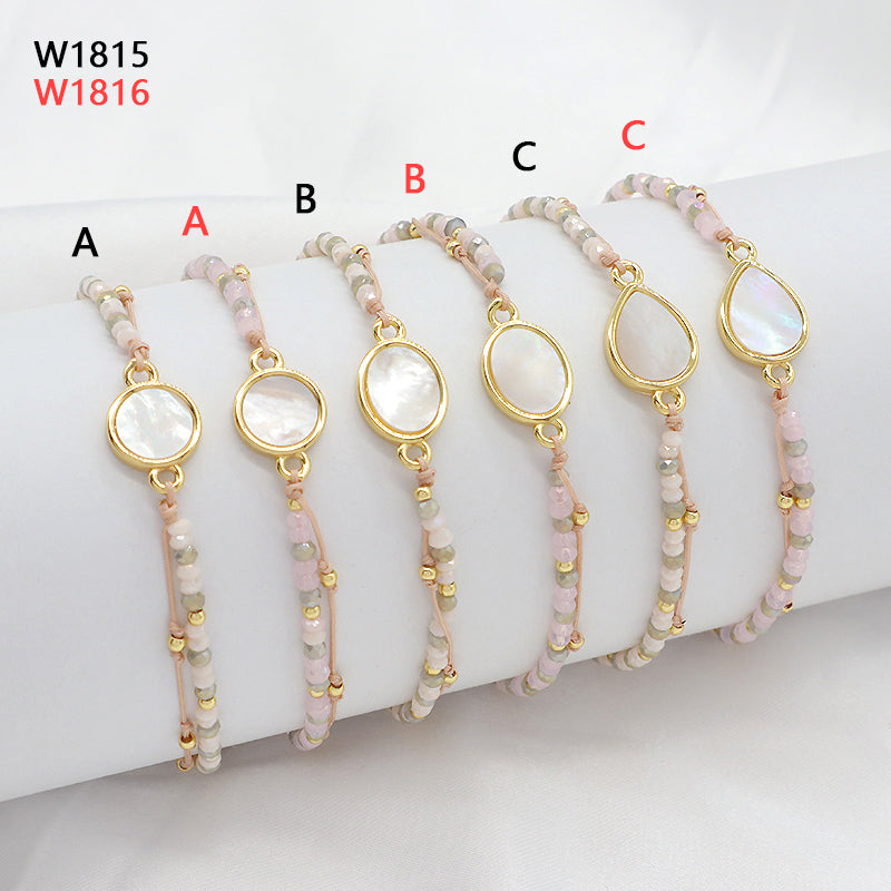 Newest Wholesale Custom Friendship Handmade Glass Crystal Beaded Bracelet Shell Charm Bracelet For Teen Girl Women