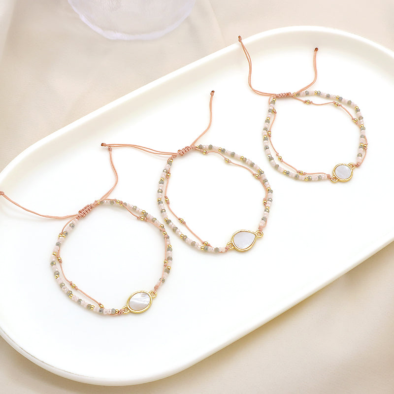 Newest Wholesale Custom Friendship Handmade Glass Crystal Beaded Bracelet Shell Charm Bracelet For Teen Girl Women