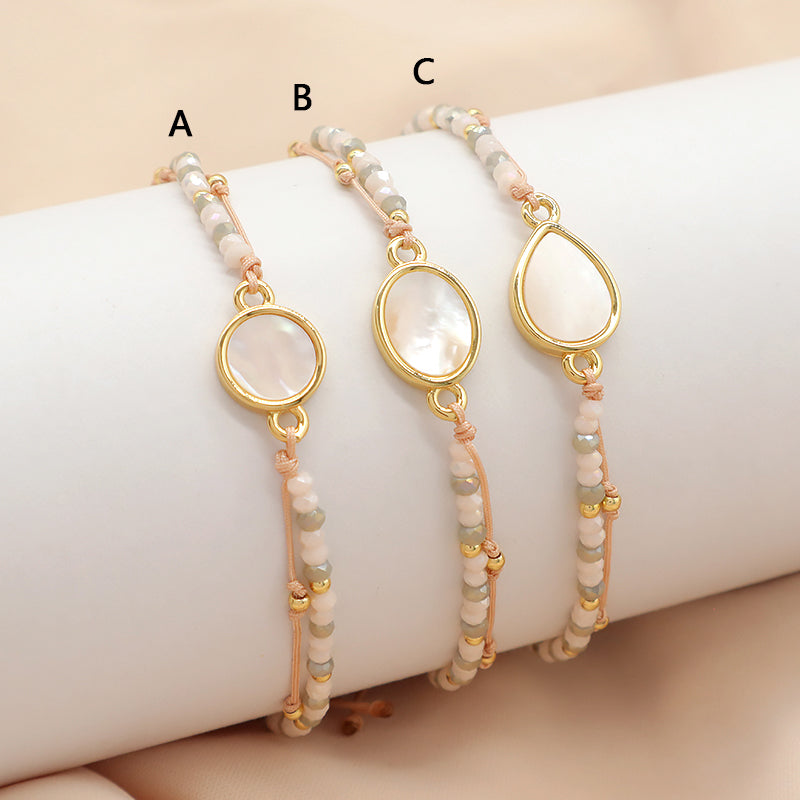 Newest Wholesale Custom Friendship Handmade Glass Crystal Beaded Bracelet Shell Charm Bracelet For Teen Girl Women