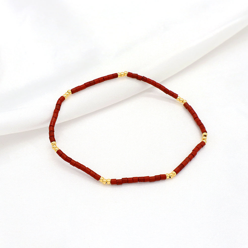 Colorful Tubular Natural Stone Beads With Gold Plated 2mm Brass Beads Bracelet