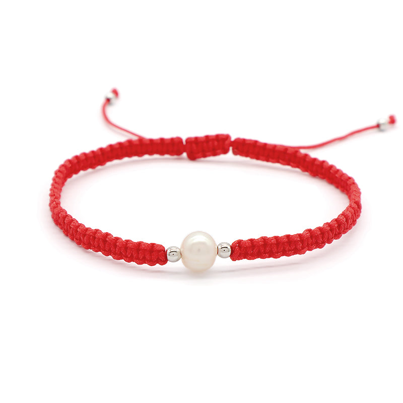 Handmade OEM Wholesale Custom Manufacture Adjustable Hand-woven Thread 925 Sterling Silver Beads Fresh Water Pearl Charms Jewelry Bangle Bracelet