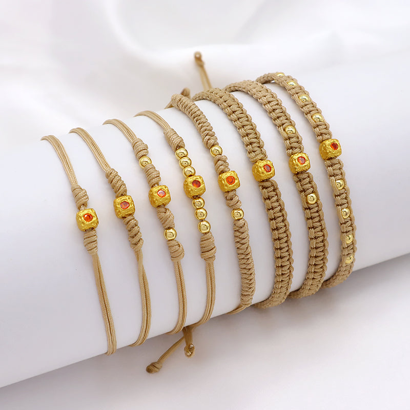 Wholesale Custom Handmade OEM Manufacture Adjustable Hand-Woven Thread Brass Charms Braided Cotton Wire Bracelet Jewelry Bangle Bracelet