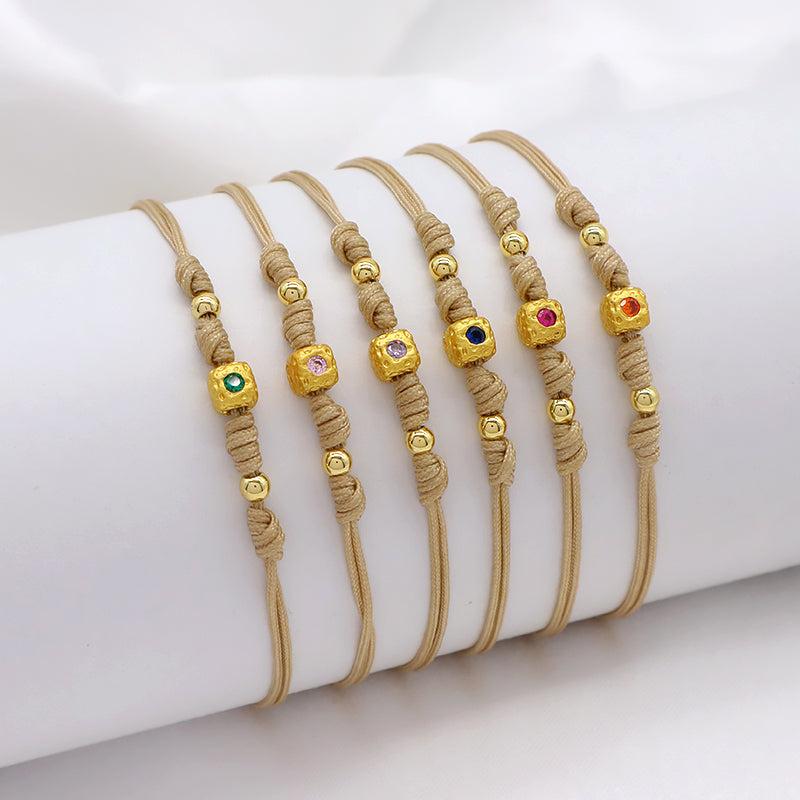 Wholesale Custom Handmade OEM Manufacture Adjustable Hand-Woven Thread Brass Charms Braided Cotton Wire Bracelet Jewelry Bangle Bracelet