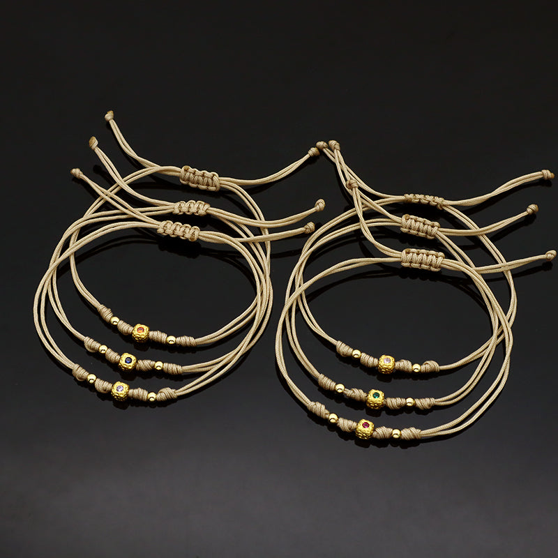 Wholesale Custom Handmade OEM Manufacture Adjustable Hand-Woven Thread Brass Charms Braided Cotton Wire Bracelet Jewelry Bangle Bracelet