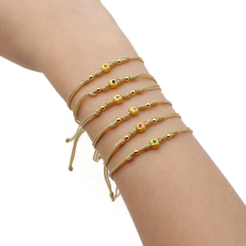 Wholesale Custom Handmade OEM Manufacture Adjustable Hand-Woven Thread Brass Charms Braided Cotton Wire Bracelet Jewelry Bangle Bracelet