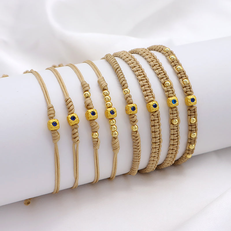 Wholesale Custom Handmade OEM Manufacture Adjustable Hand-Woven Thread Brass Charms Braided Cotton Wire Bracelet Jewelry Bangle Bracelet