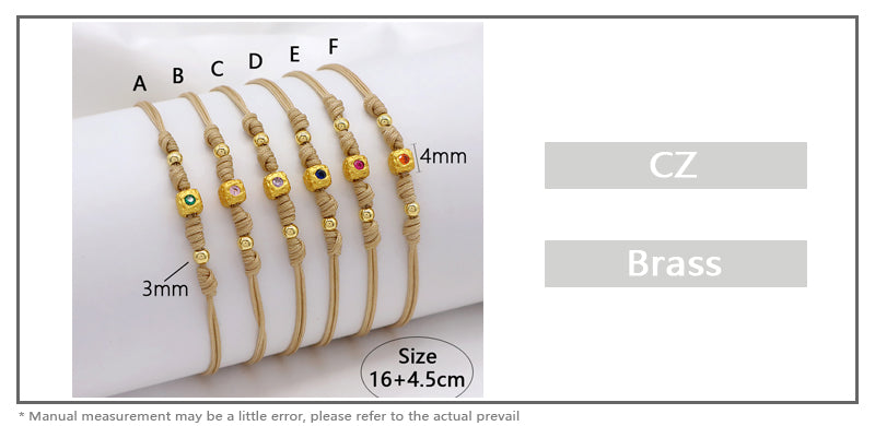 Wholesale Custom Handmade OEM Manufacture Adjustable Hand-Woven Thread Brass Charms Braided Cotton Wire Bracelet Jewelry Bangle Bracelet
