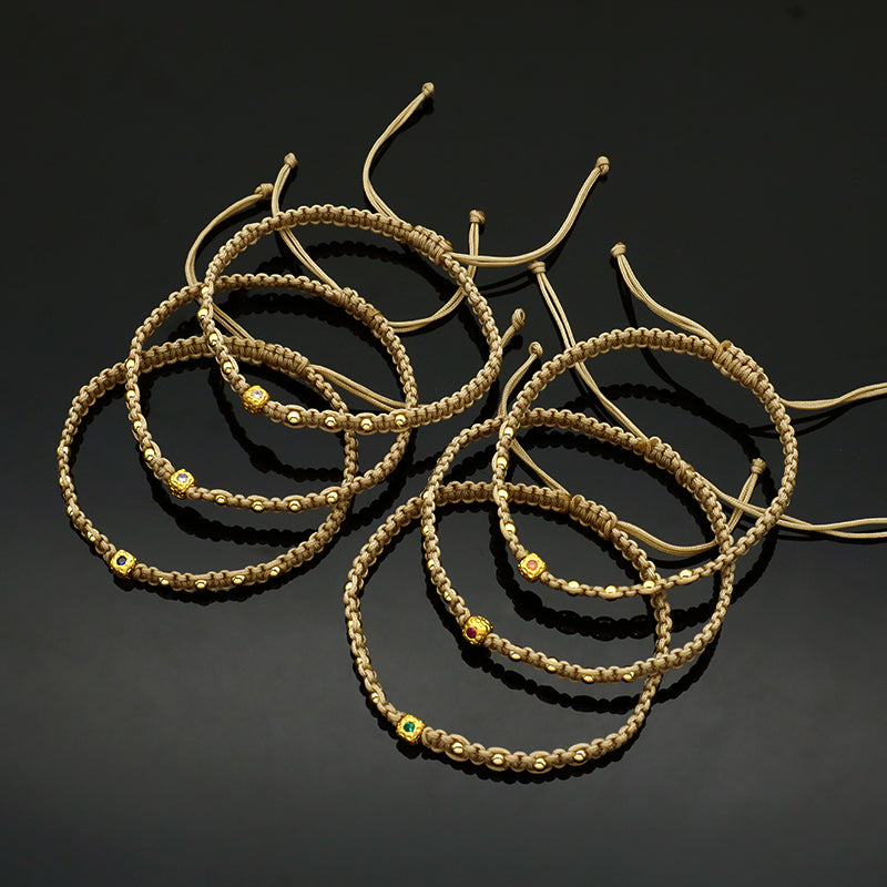 Wholesale Custom Handmade OEM Manufacture Adjustable Hand-Woven Thread Brass Charms Braided Cotton Wire Bracelet Jewelry Bangle Bracelet