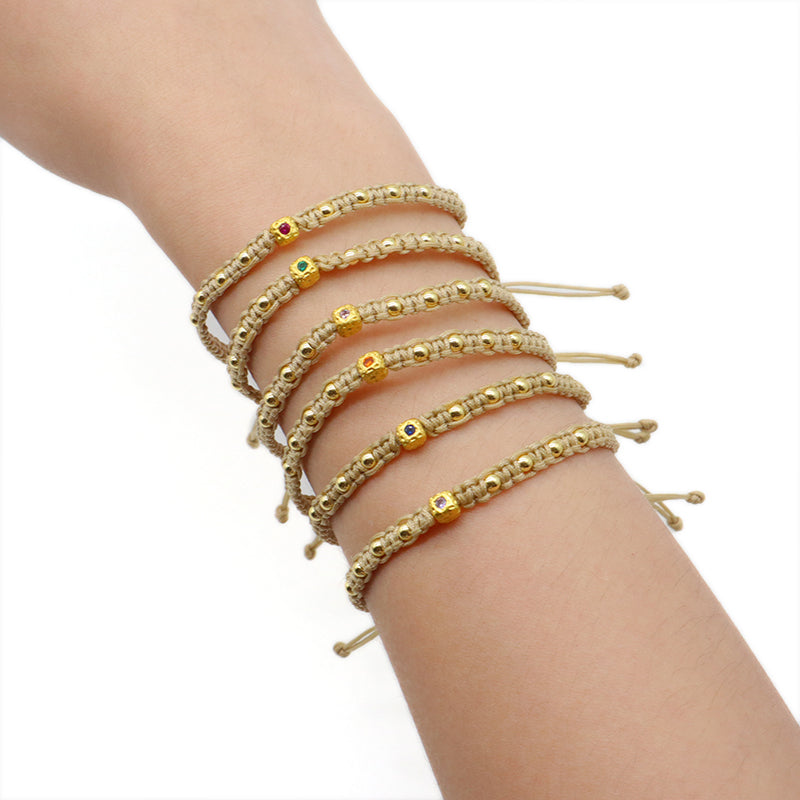 Wholesale Custom Handmade OEM Manufacture Adjustable Hand-Woven Thread Brass Charms Braided Cotton Wire Bracelet Jewelry Bangle Bracelet
