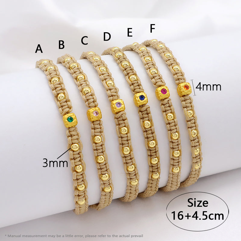 Wholesale Custom Handmade OEM Manufacture Adjustable Hand-Woven Thread Brass Charms Braided Cotton Wire Bracelet Jewelry Bangle Bracelet