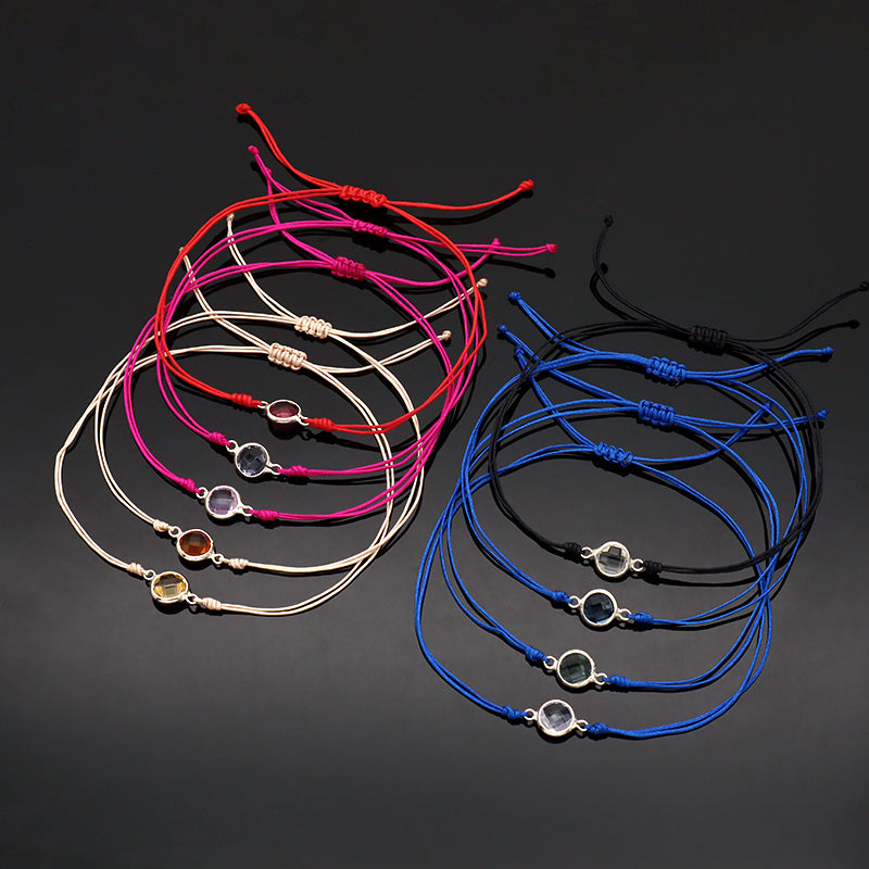 Handmade OEM Manufacture Custom Fashion Gift Braided Multicolour Rope Adjustable 925 Sterling Silver CZ Charm Bracelet For Teen Girl Women