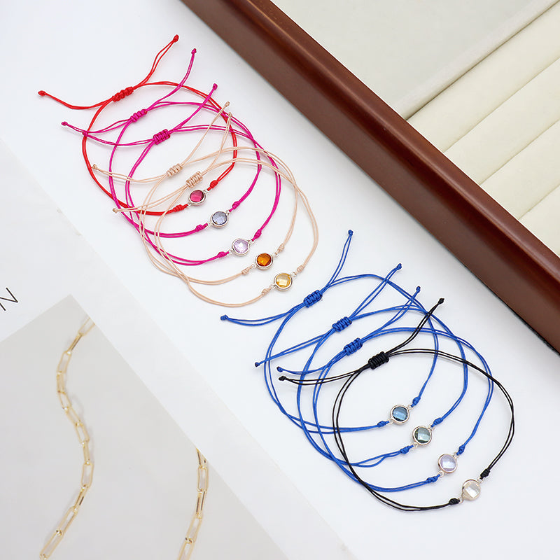 Handmade OEM Manufacture Custom Fashion Gift Braided Multicolour Rope Adjustable 925 Sterling Silver CZ Charm Bracelet For Teen Girl Women
